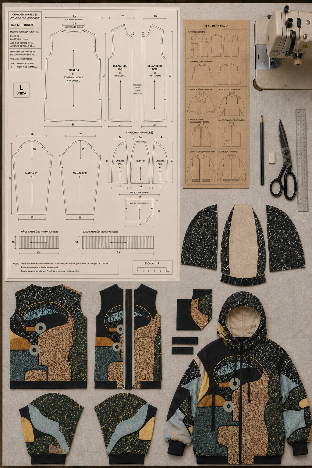 JAGUA artisanal patchwork jacket — detail of hand-constructed textile — Studio Espin